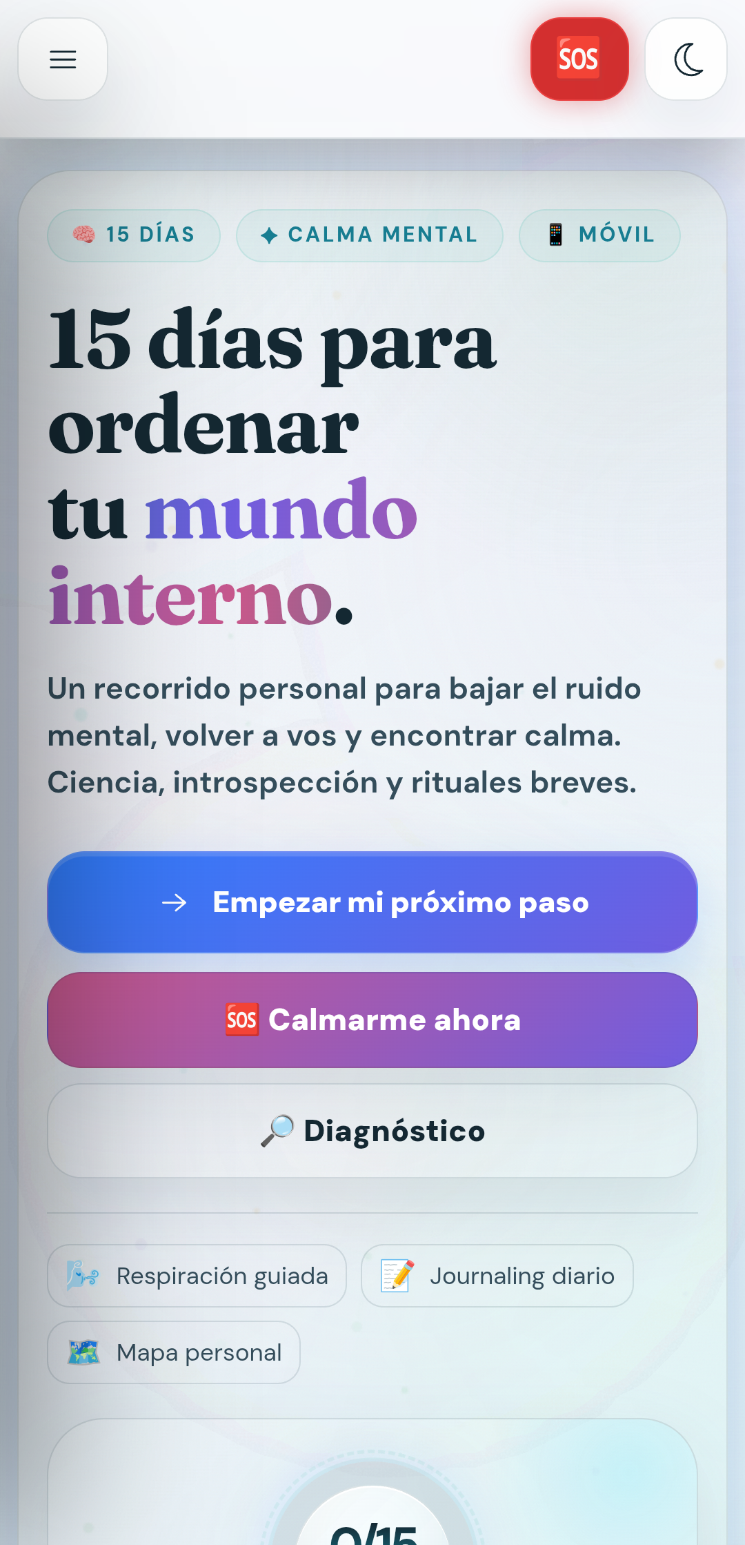 Pantalla principal en tema claro