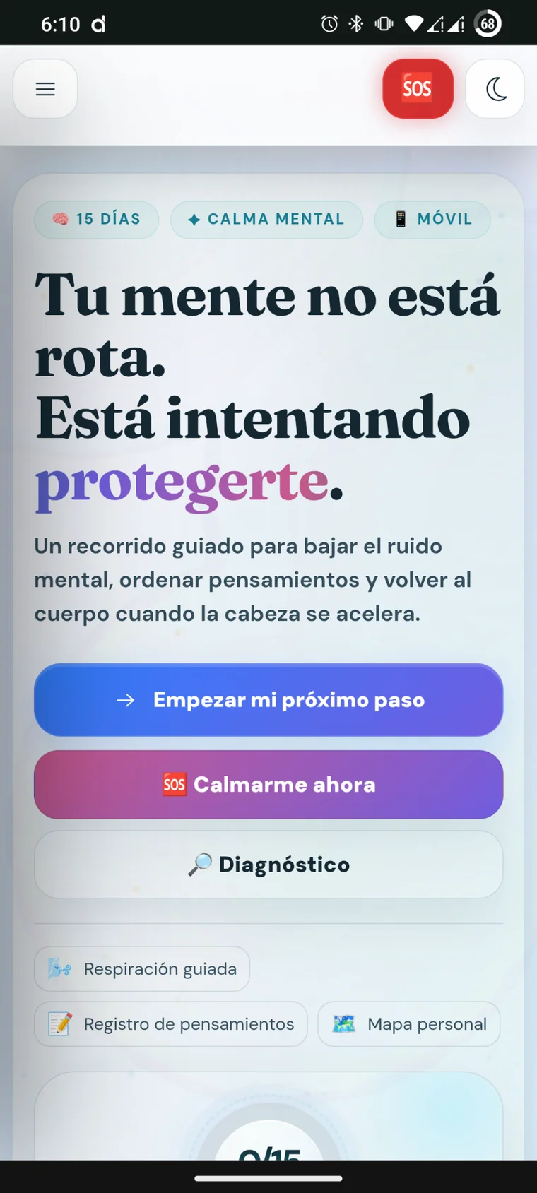 Pantalla principal en tema claro