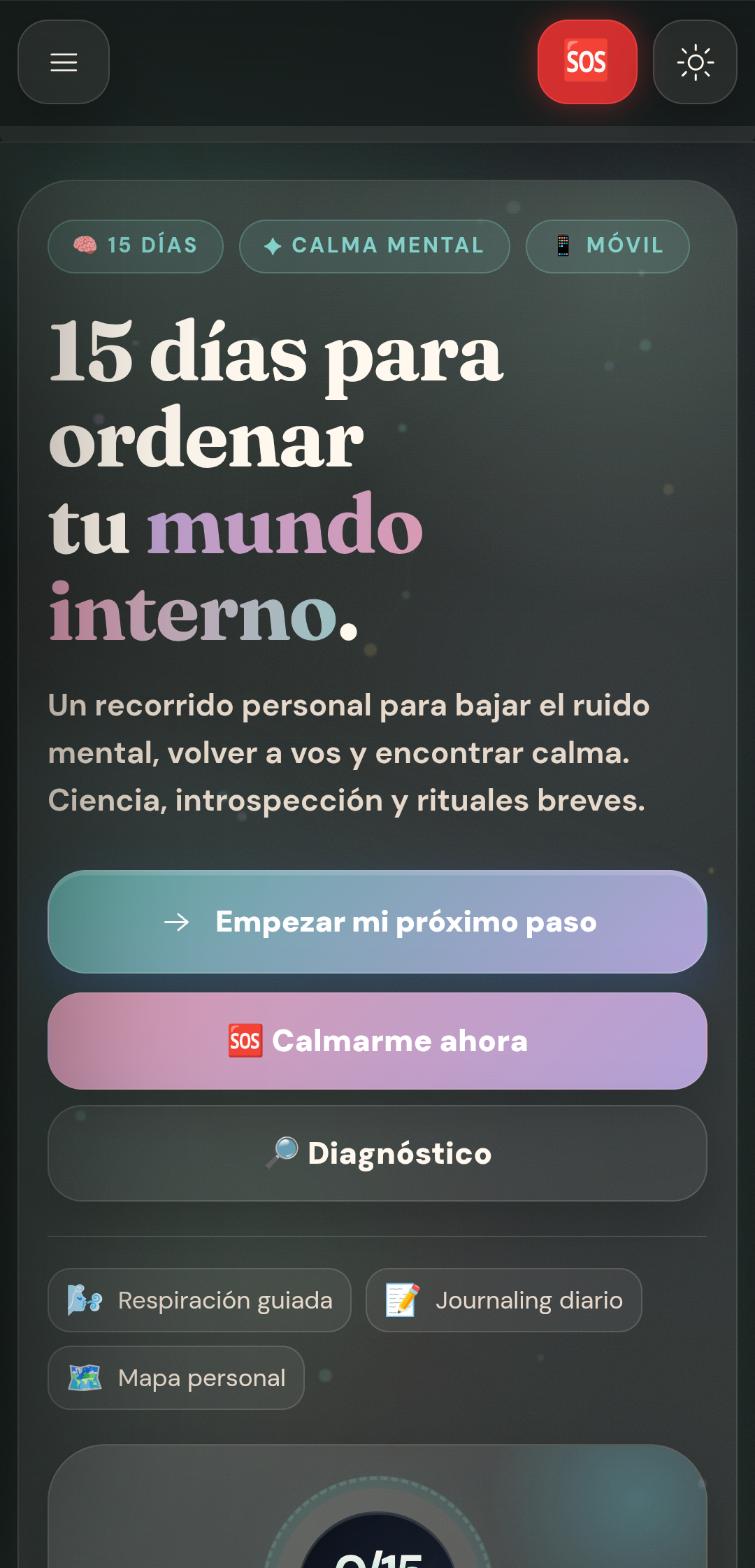 Pantalla principal en tema oscuro